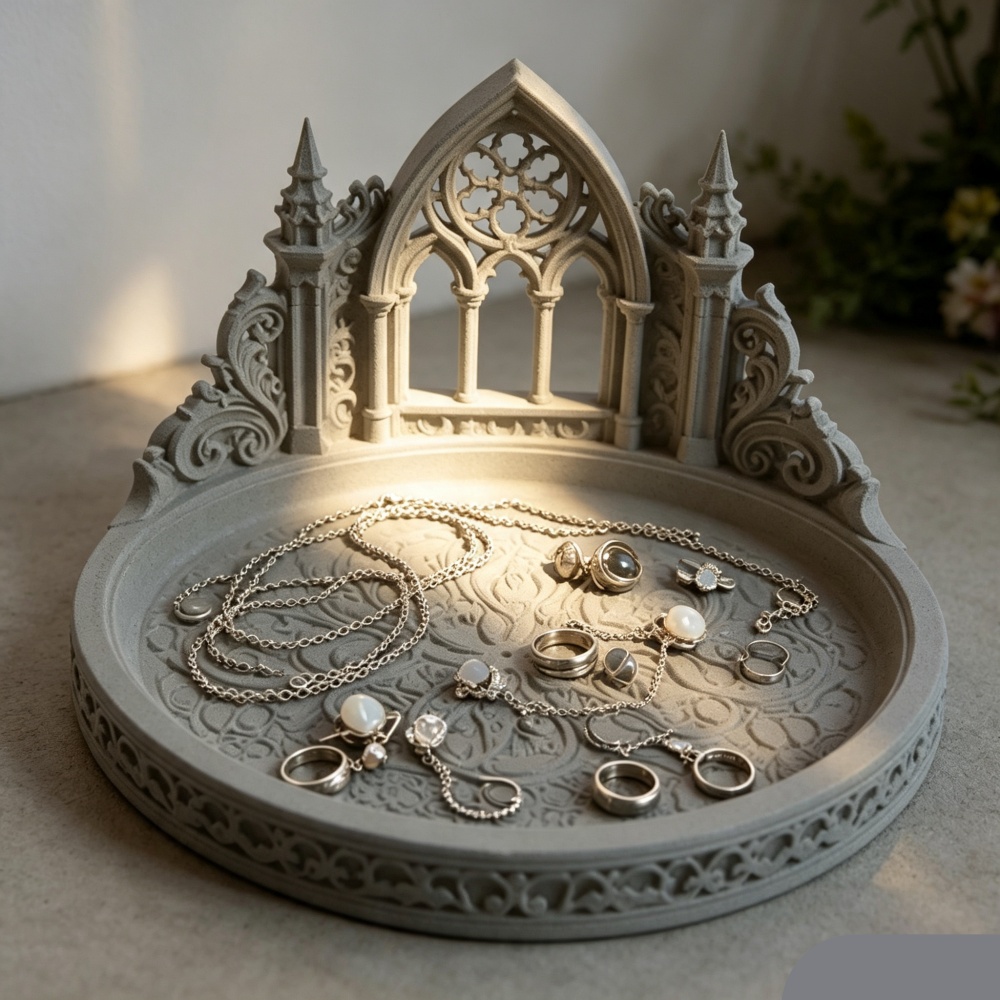 Jewelry Making Desk - 3D-geprinte witte gotische kathedraalboog sieradenschaal bureau-organizer